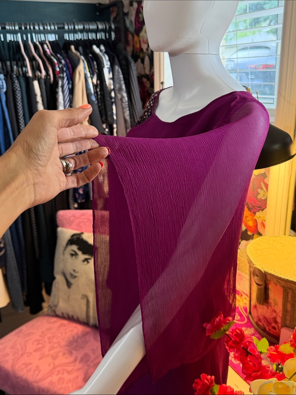 BCBG Pleated One-Shoulder Maxi Dress in Plum Berry - Picture 7 of 13